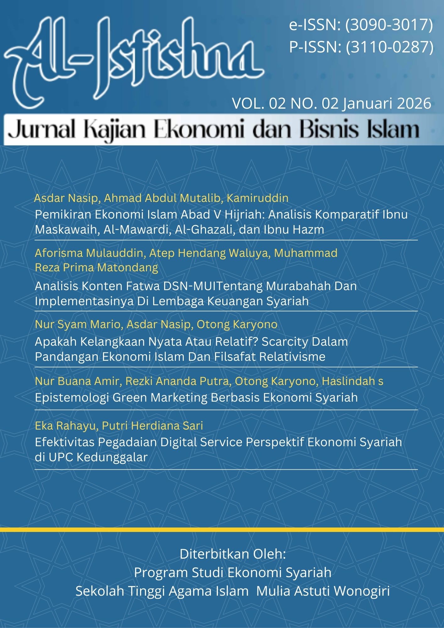 					View Vol. 2 No. 02 (2026): Jurnal Al-Istishna
				