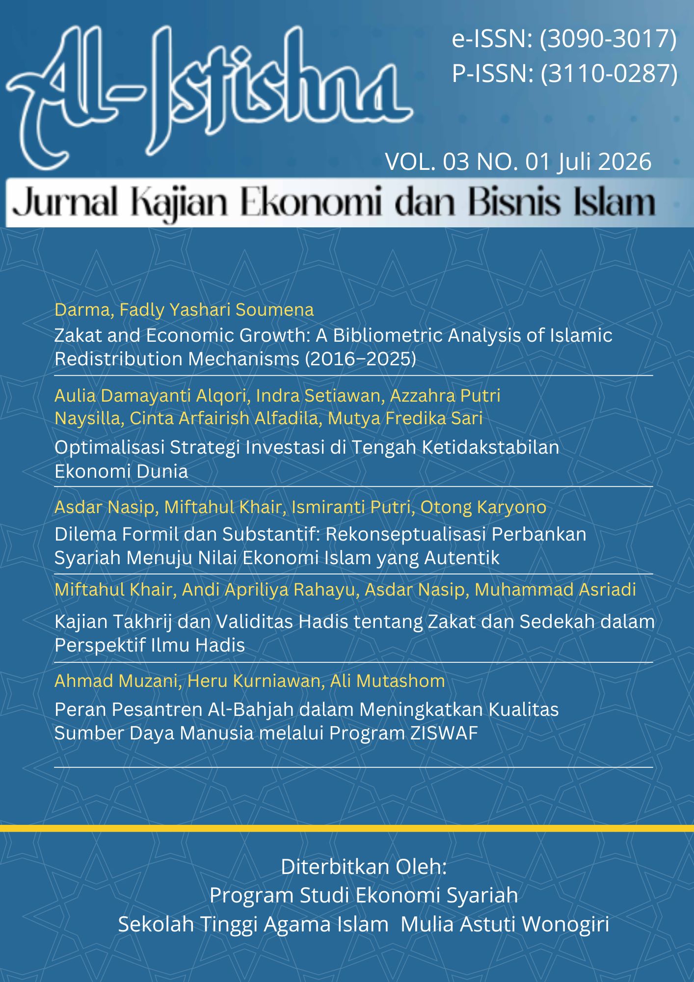					View Vol. 3 No. 01 (2026): Jurnal Al-Istishna
				